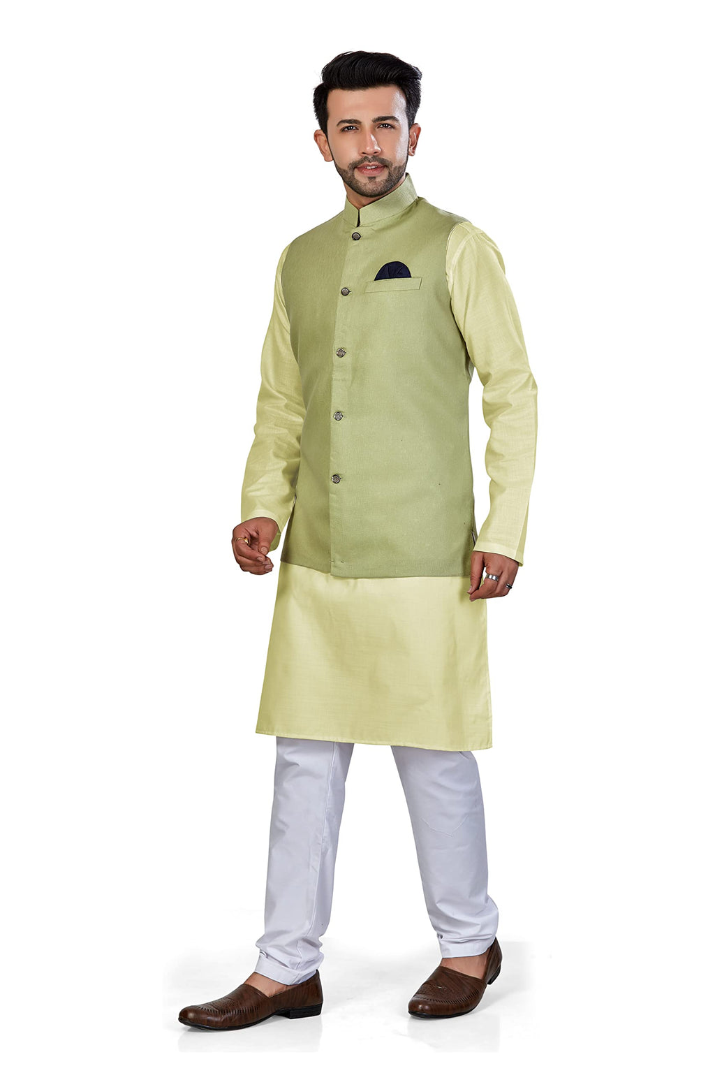 Be Active MenS Solid Linen Blend Kurta Pyjama 3 Piece Set || Men Kurta Pajama With Modi Jacket || Kurta Pajama Nehru Jacket For