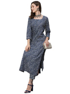 ANNI DESIGNER Womens Cotton Blend Straight Printed Kurta with Pant (Yami Blue_M_Blue_Medium)