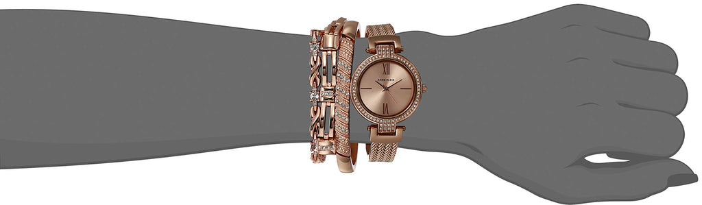 Anne Klein Women's Japanese Quartz Dress Watch with Metal Strap, Rose Gold, 12 (Model: AK/3584RGST)