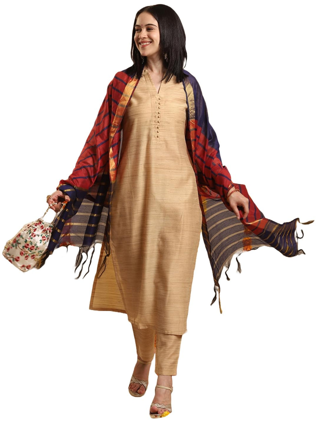 ANNI DESIGNER Womens Rayon Blend Straight Solid Kurta with Pant & Dupatta (SUCHITA Beige_XL_Beige_X-Large)