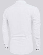 Hemrin MenS Cotton Blend Full Sleeve Short Kurta Shirt With Mandarin Collar White