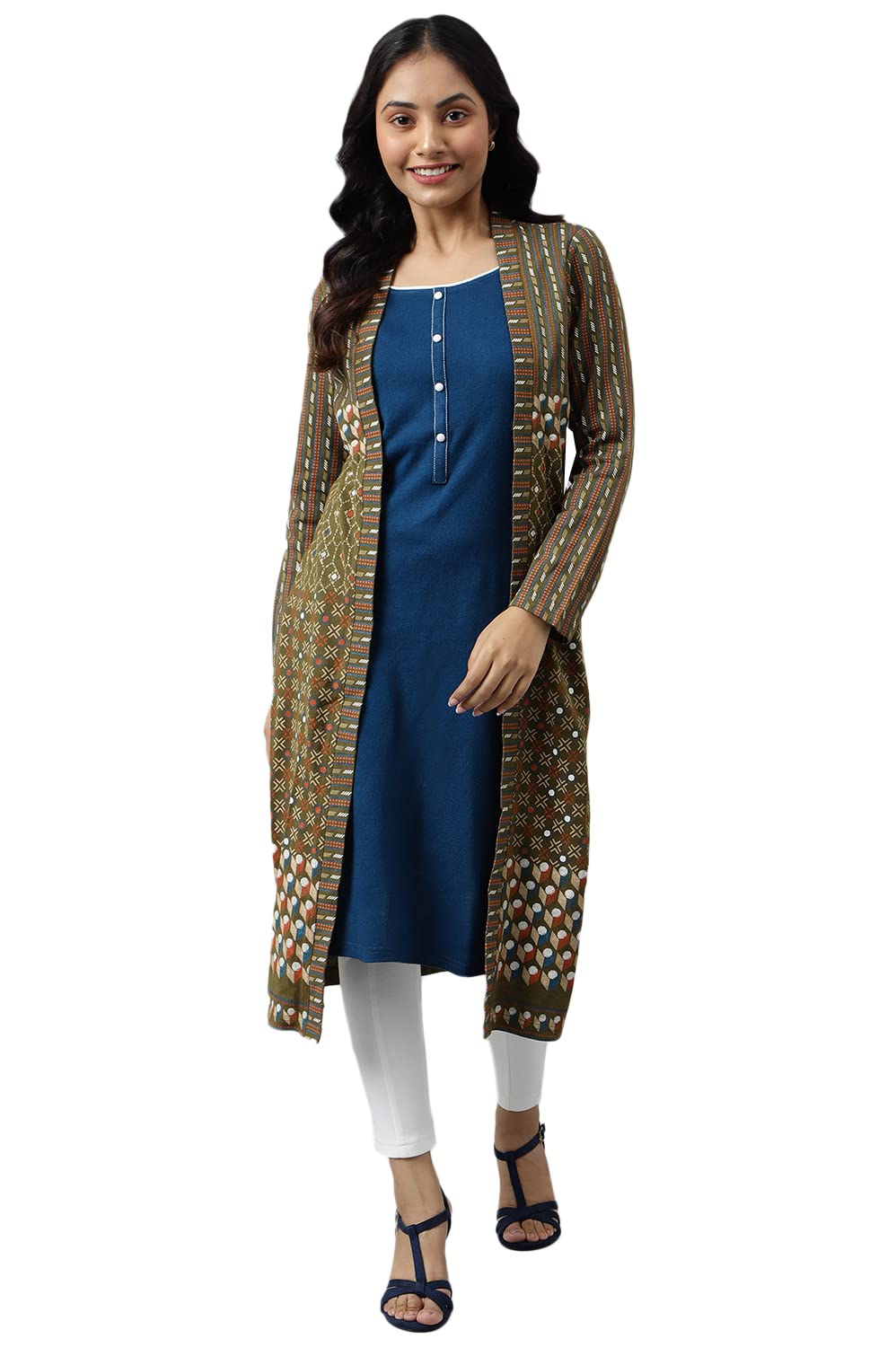 Aurelia Women Plantation Acrylic Geometric Printed Straight Kurta_22Noa13726-505827_Xl Green