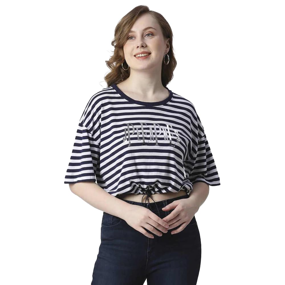Pepe Jeans Stripes Cotton Round Neck WomenS T-Shirt (Navy, Xl)
