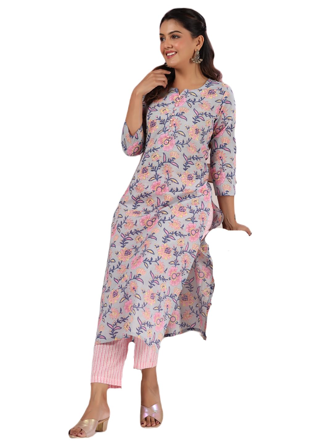 ANNI DESIGNER Women s Rayon Blend Kurta with Pants, grey,  2XL