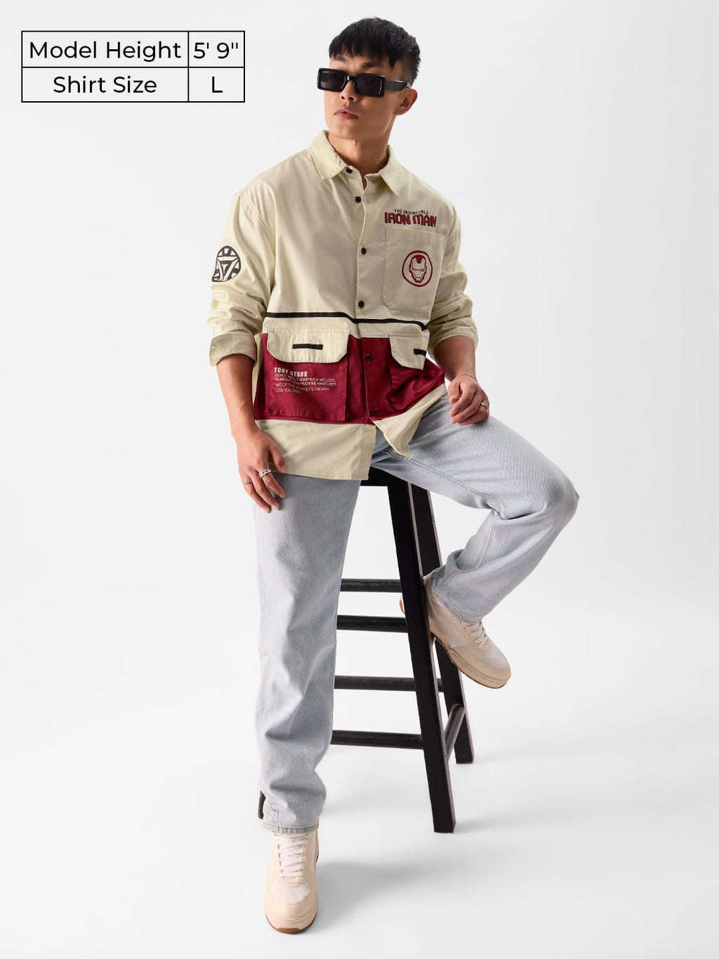 The Souled Store Iron Man: Logo Men Utility Shirts Fashionable Trendy Graphic Prints Pop Culture Merchandise White