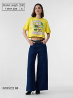 The Souled Store Official Spongebob: Running Away Women and Girls Oversize Fit Half Sleeve Graphic Printed Cotton Yellow Color C