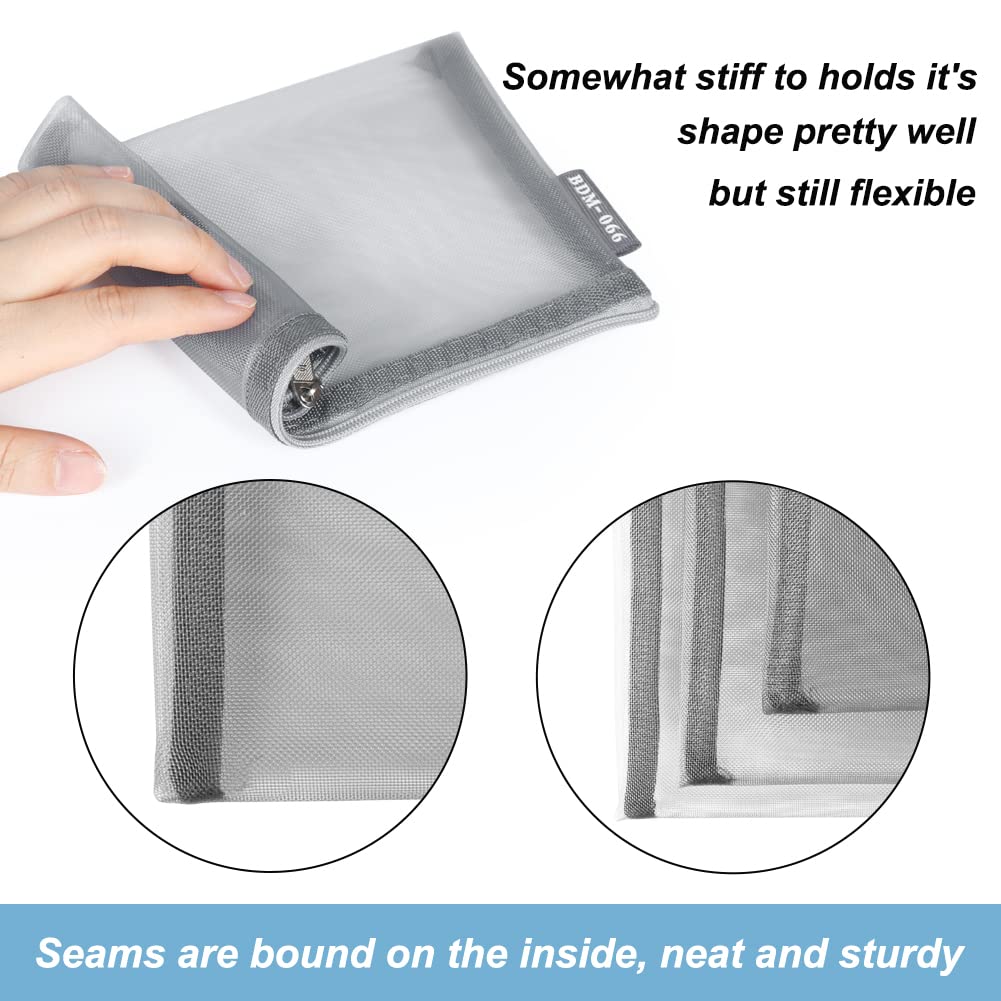 HRX Package Small Mesh Cosmetic Bags with Zipper, 6pcs Grey Makeup Pouches Travel Organizer Case for Purse Diaper Bag