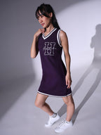 Hubberholme Women Sweater Purple Varsity Regular V Neck Sleeveless Dress Hhwsww23004_Pl_M