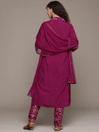 Ziyaa Women'S Maroon Crepe Kurta, Pant And Dupatta Set (Ziskdcr4074-3Xl