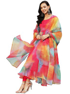 ANNI DESIGNER Womens Organza Anarkali Floral Printed Kurta with Pant & Dupatta (Chakrika-Multi_XL_Multi_X-Large) Multicolour