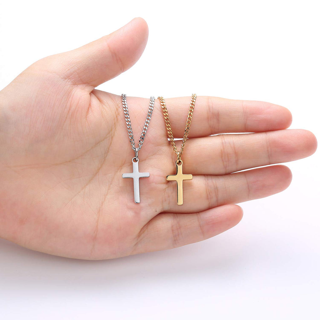 Joxevyia Small Cross Necklace for Boy 14K Gold Filled Stainless Steel Cross Pendant with Cuban Chain Necklace Simple Faith Jewel
