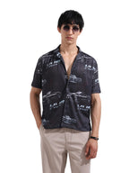 The Indian Garage Co Mens Relaxed Fit Printed Cuban Collar Half Sleeves Street Sweater