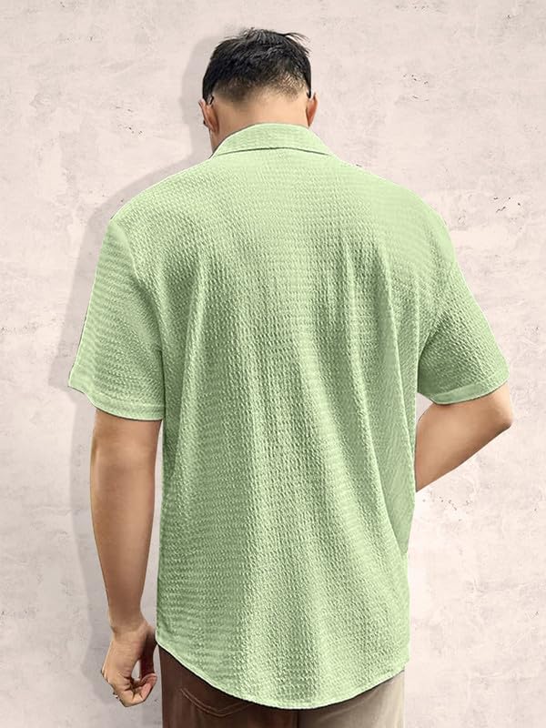 Tee Projekt Mens Popcorn Shirt Texture Pattern Mens Casual Shirt Half Sleeves Goa Beach Summer Shirt Mint Green