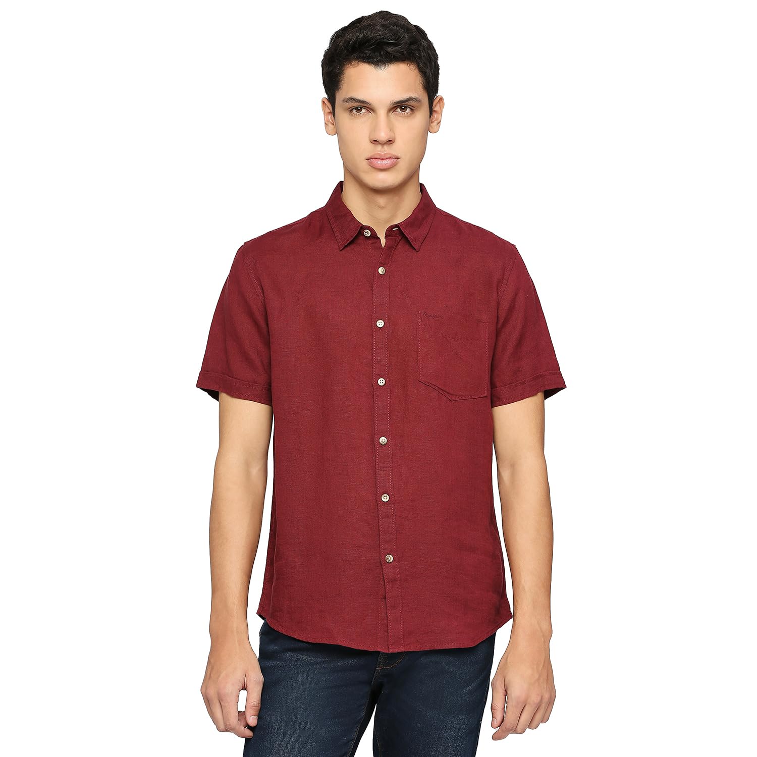 Burgundy Patch Pocket Short Sleeved Shirt