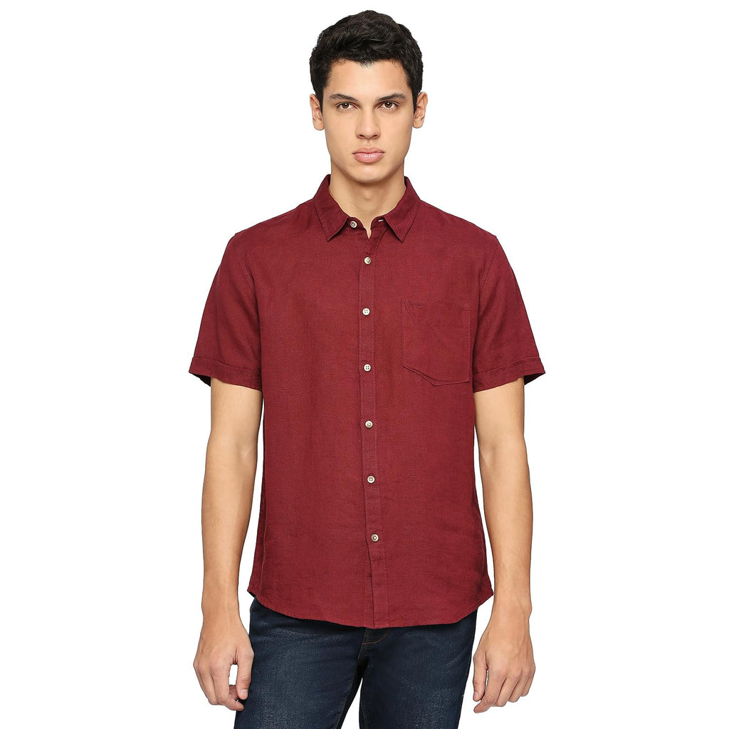 Pepe Jeans MenS Solid Regular Fit Shirt (Pm308260_Burgundy Red
