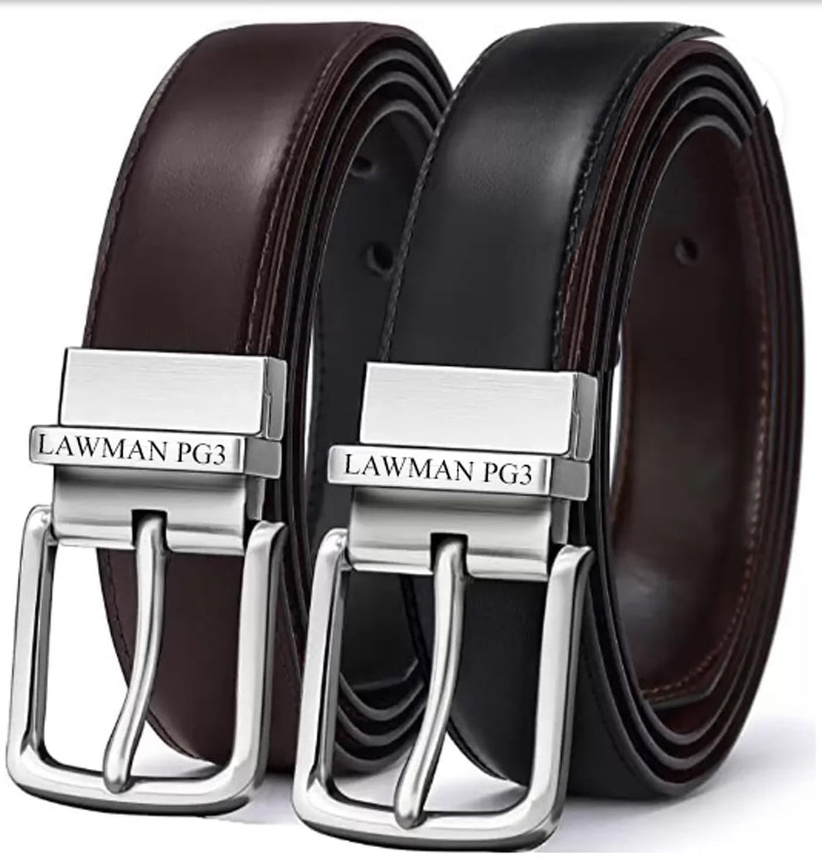 Lawman Pg3 Men Black Texas Leatherite Reversible Belt ()_732 34