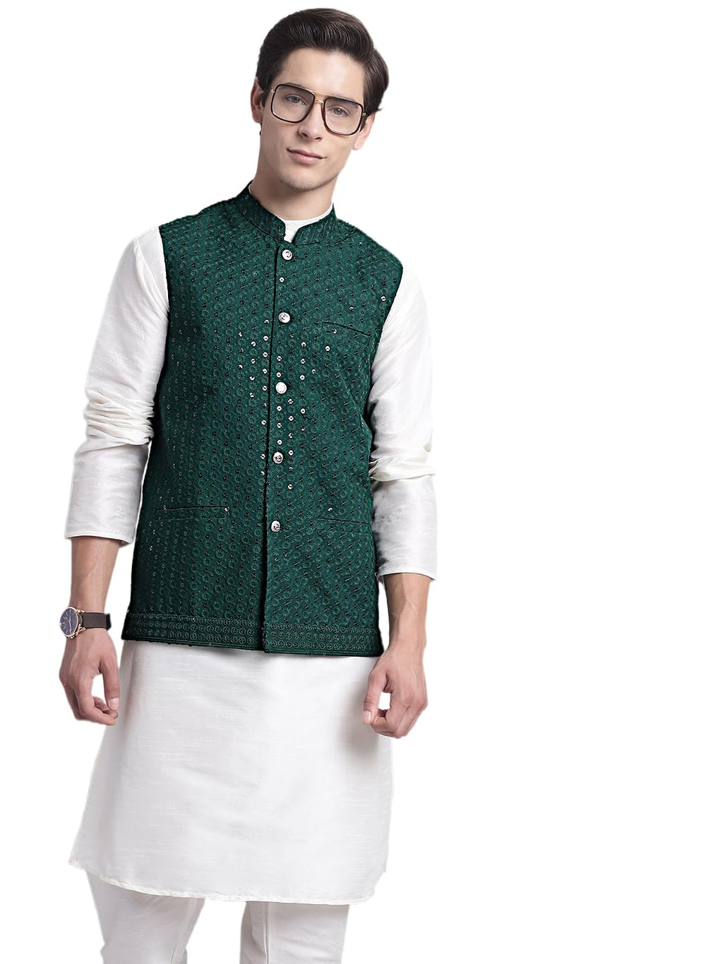Jompers Mens Sequins And Embroidered Waistcoat