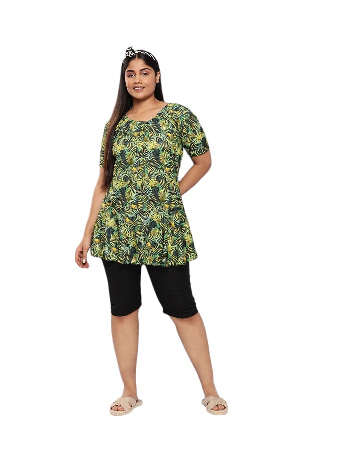 Aarika Womens Sports Wear Green Colour Nylon Leaf Print Swim Suit (S-4XL)