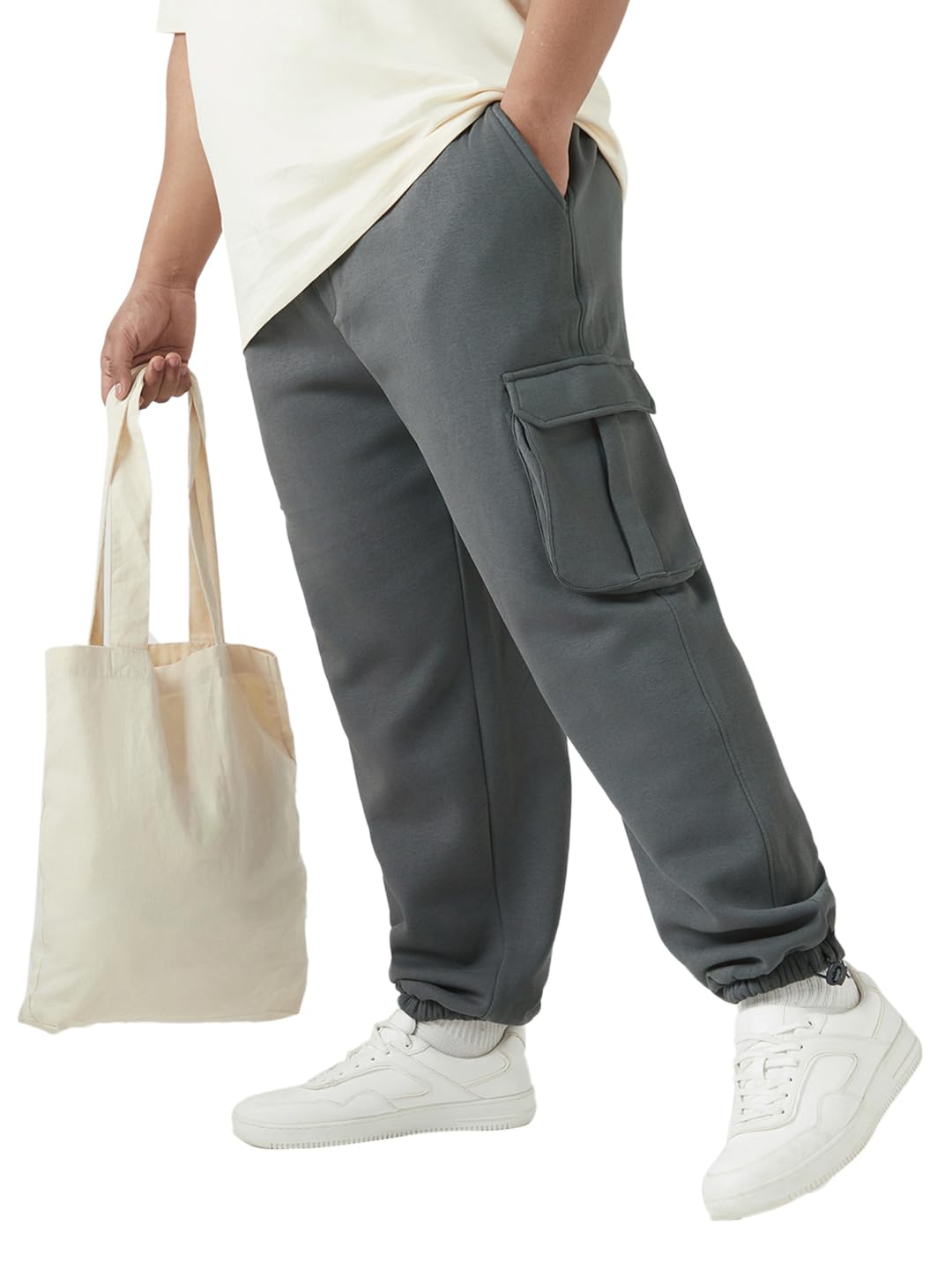 Bewakoof Heavy Duty 1.0 Mens Solid Oversized Fit Fleece Plus Size Joggers_646484_Grey_5XL