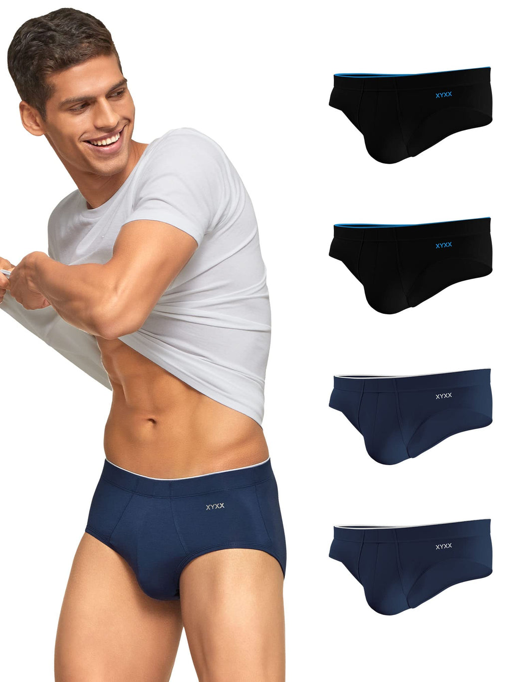 XYXX Mens Underwear Uno IntelliSoft Antimicrobial Micro Modal Brief Pack of 5 (Dress Blue ; Dress Blue ; Dress Blue ; Black ; B