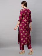 ANNI DESIGNER Womens Cotton Blend Printed Straight Kurta with Pant (Garbha Wine_M_Wine_Medium)