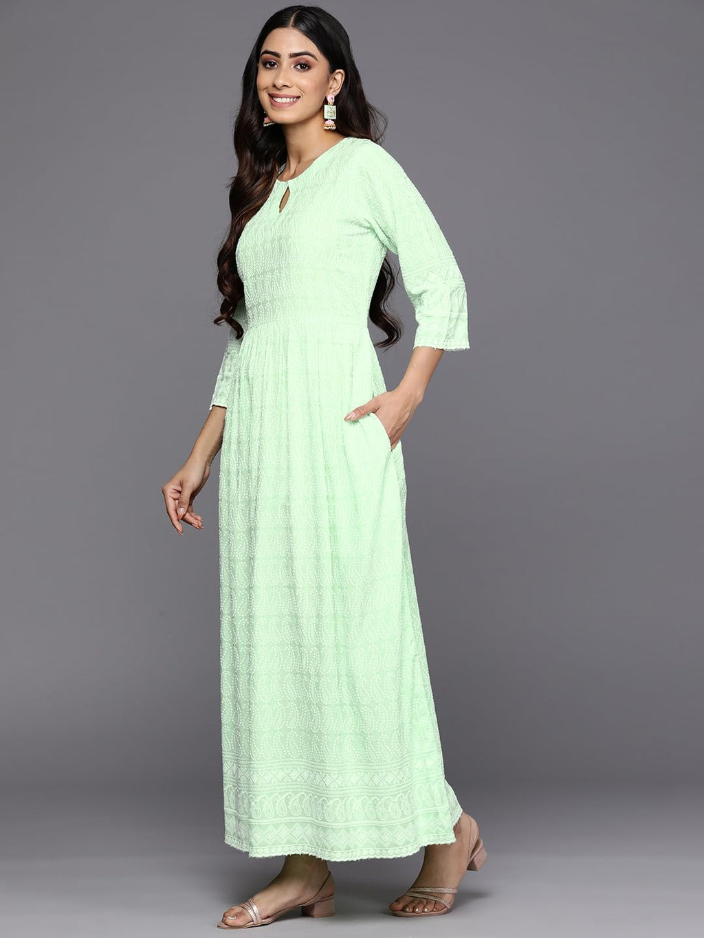 Libas WomenS Rayon Fit And Flare Maxi Dress (26267_Green
