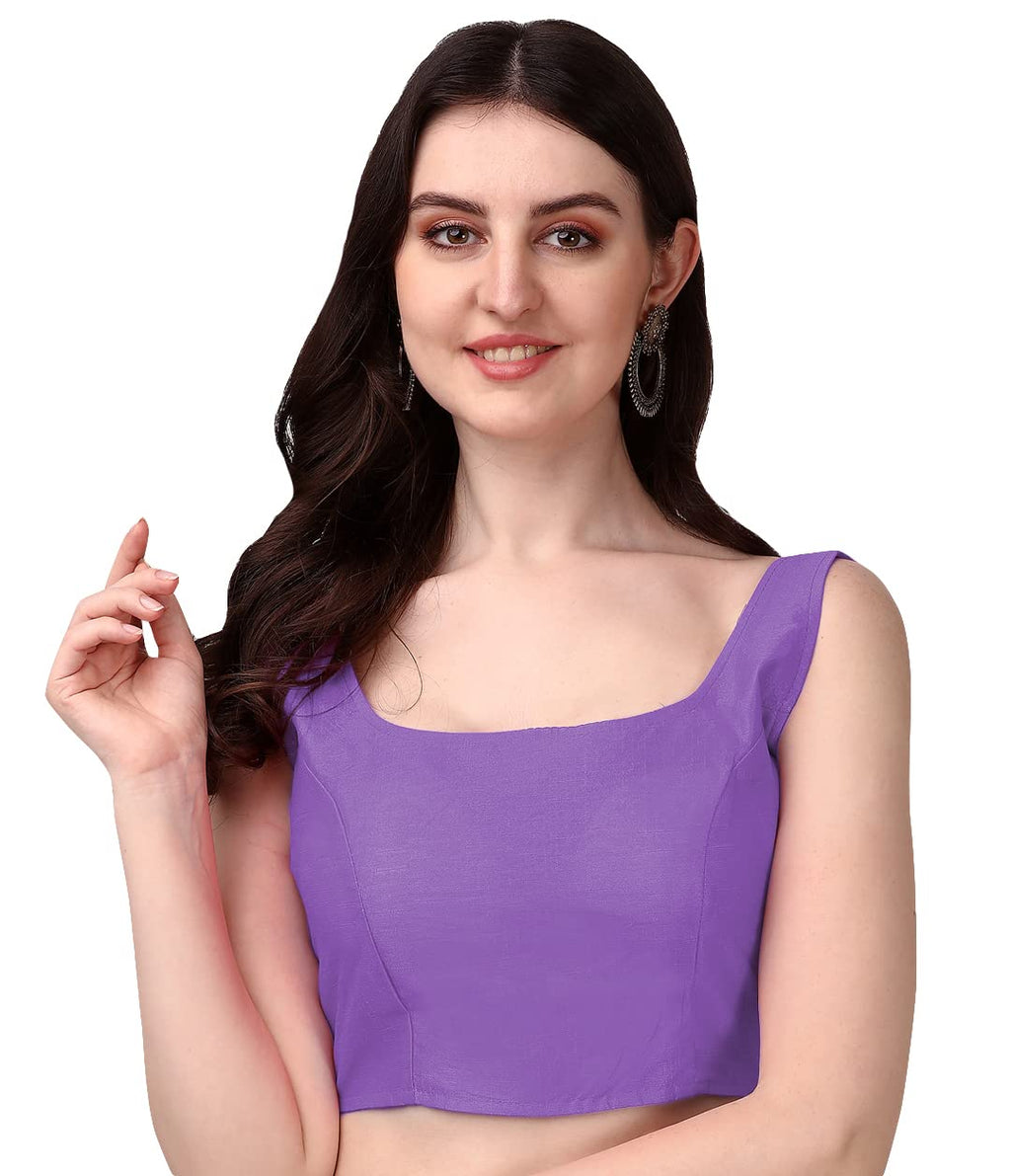Pujia Mills Womens Deep Neck Silk Sleeveless Readymade Blouse Sando(Sando Lavender, 38)