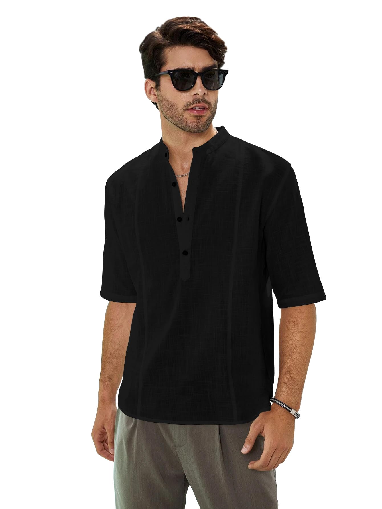 Be Active MenS Solid 100% Cotton Short Kurta With Mandarin Collar || 3/4Th Sleeves Short Kurta For Men Cotton || Stylish Short 