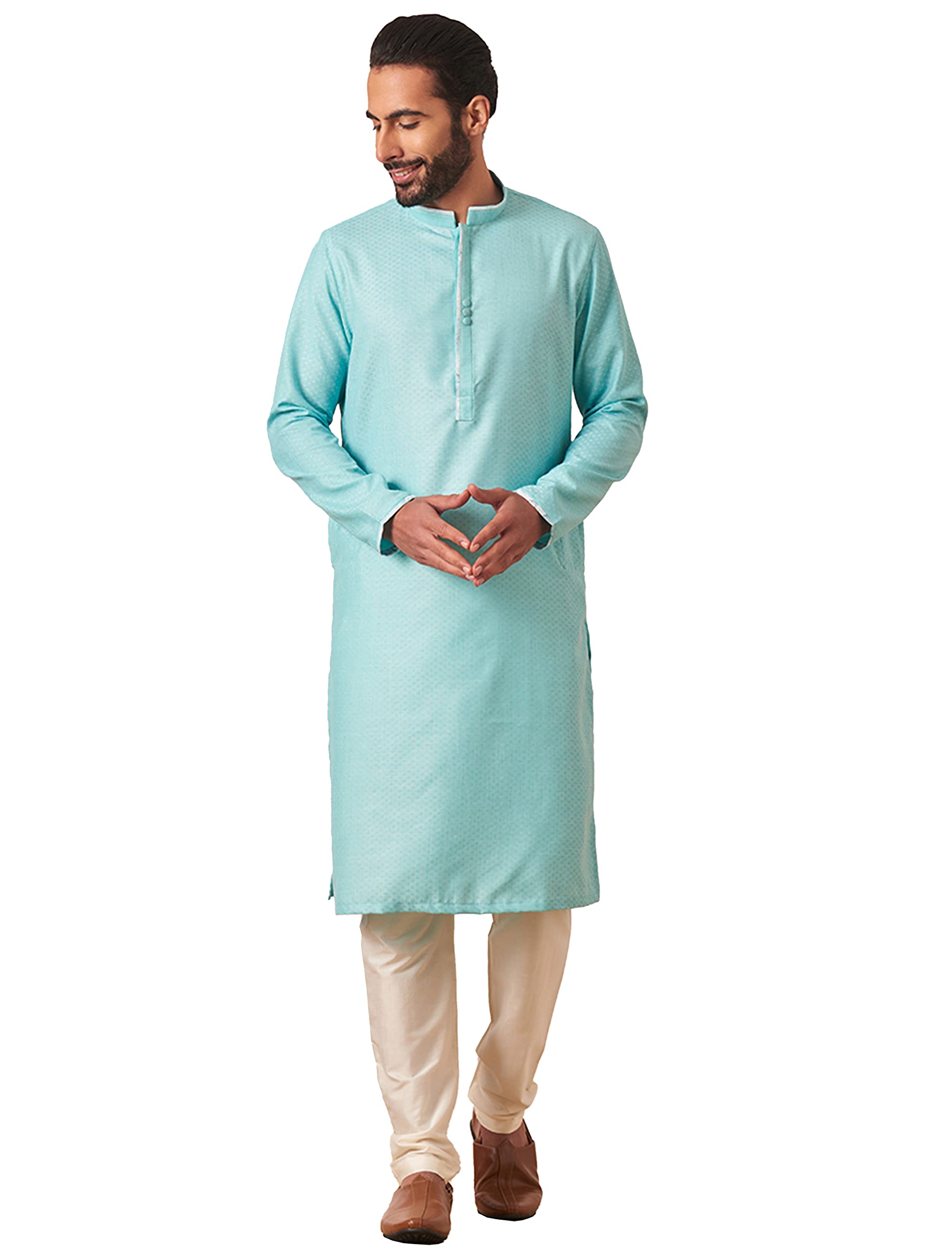 Manyavar Men Art Silk Full Sleeves Kurta & Payjama Set