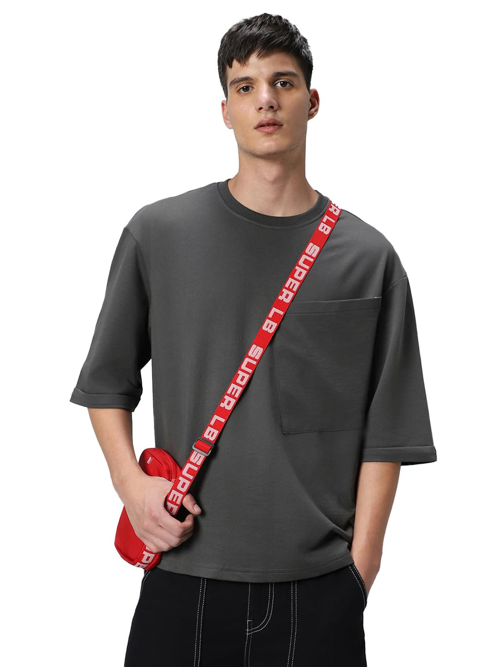 Bewakoof MenS Solid Super Loose Fit T-Shirt_597305_Grey_Xl