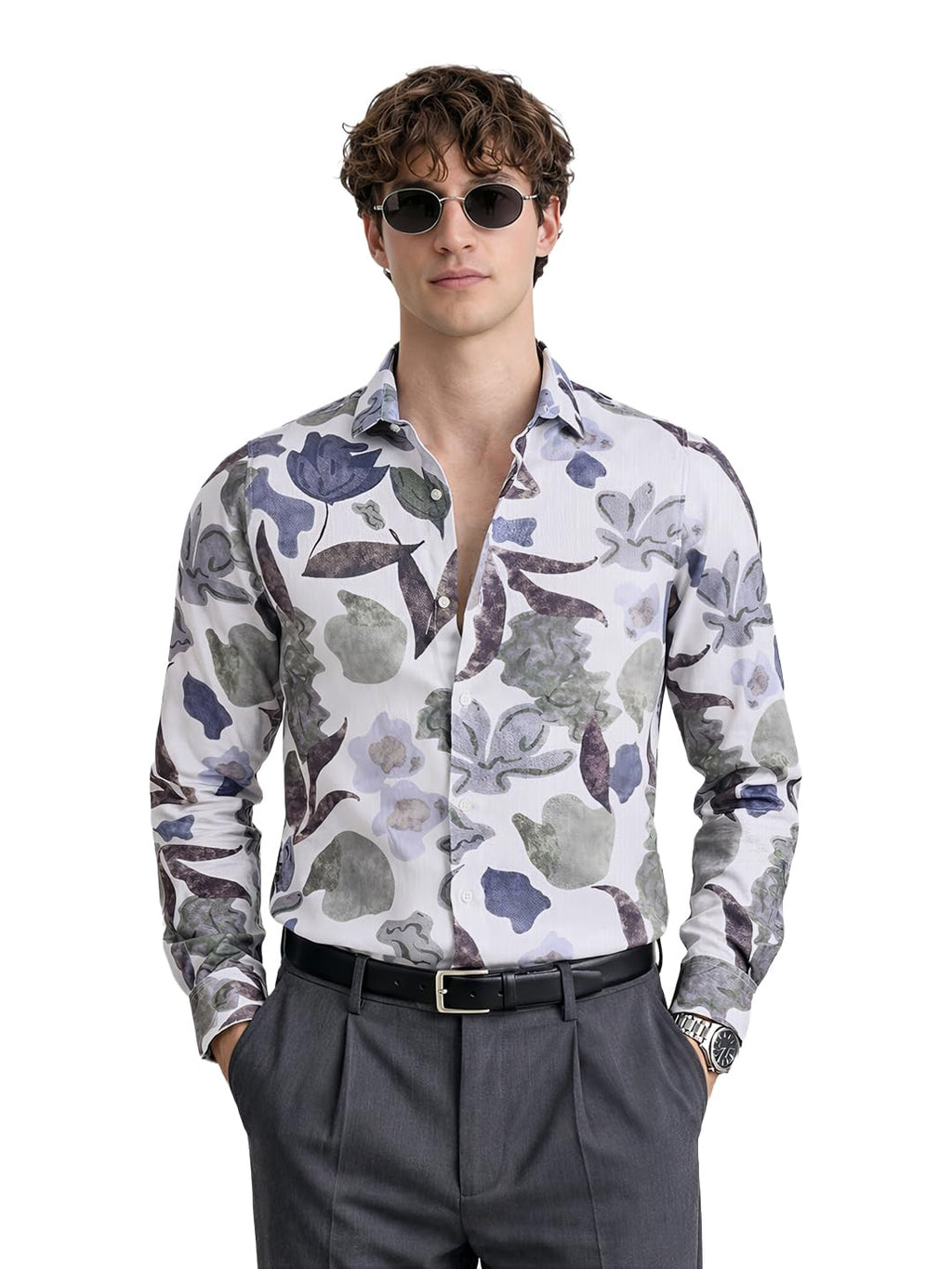 The Indian Garage Co Mens Slim Fit Printed Cutaway Collar Long Sleeves Party Shirt