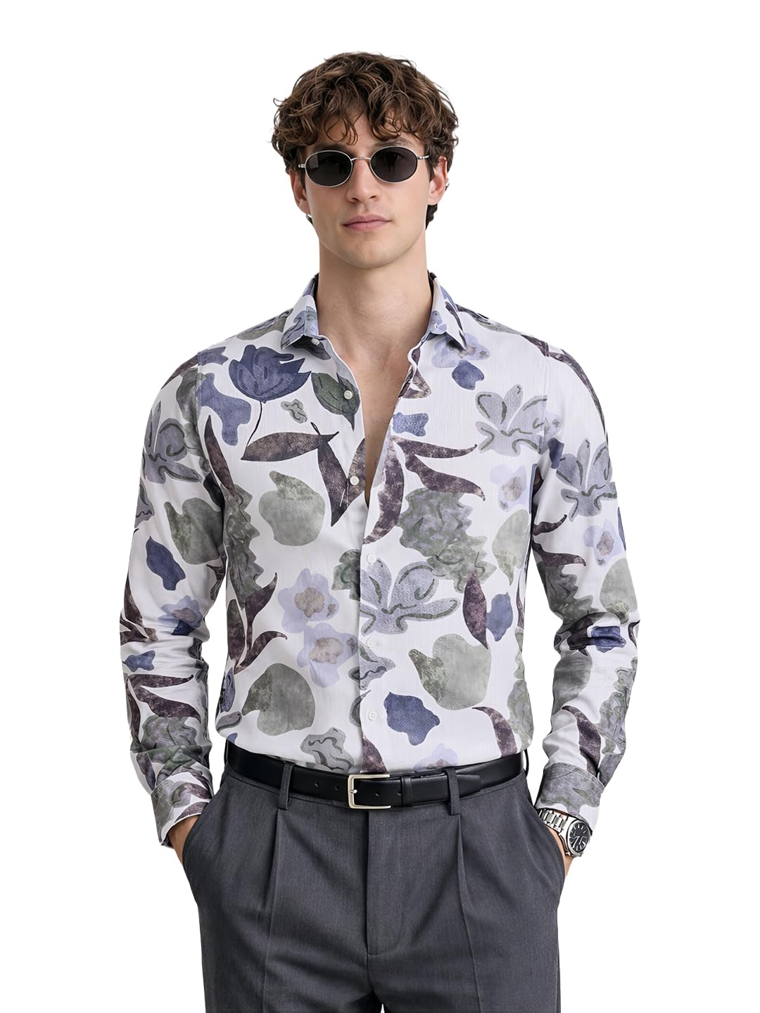 The Indian Garage Co Mens Slim Fit Printed Cutaway Collar Long Sleeves Party Shirt