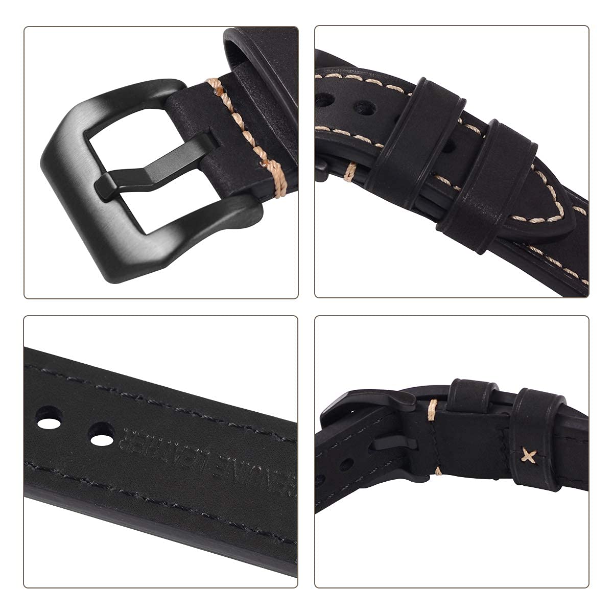 EACHE Leather Watch Bands for Men,Vintage Crazy Horse Leather & Vegetable Tanned Leather & Oil Waxed Thick Leather Watch Bands 2