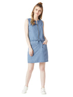 Miss Chase Womens Round Neck Sleeveless Denim Mini Shift Dress (MCAW24DEN92-10-158-06, Light Blue, XL)