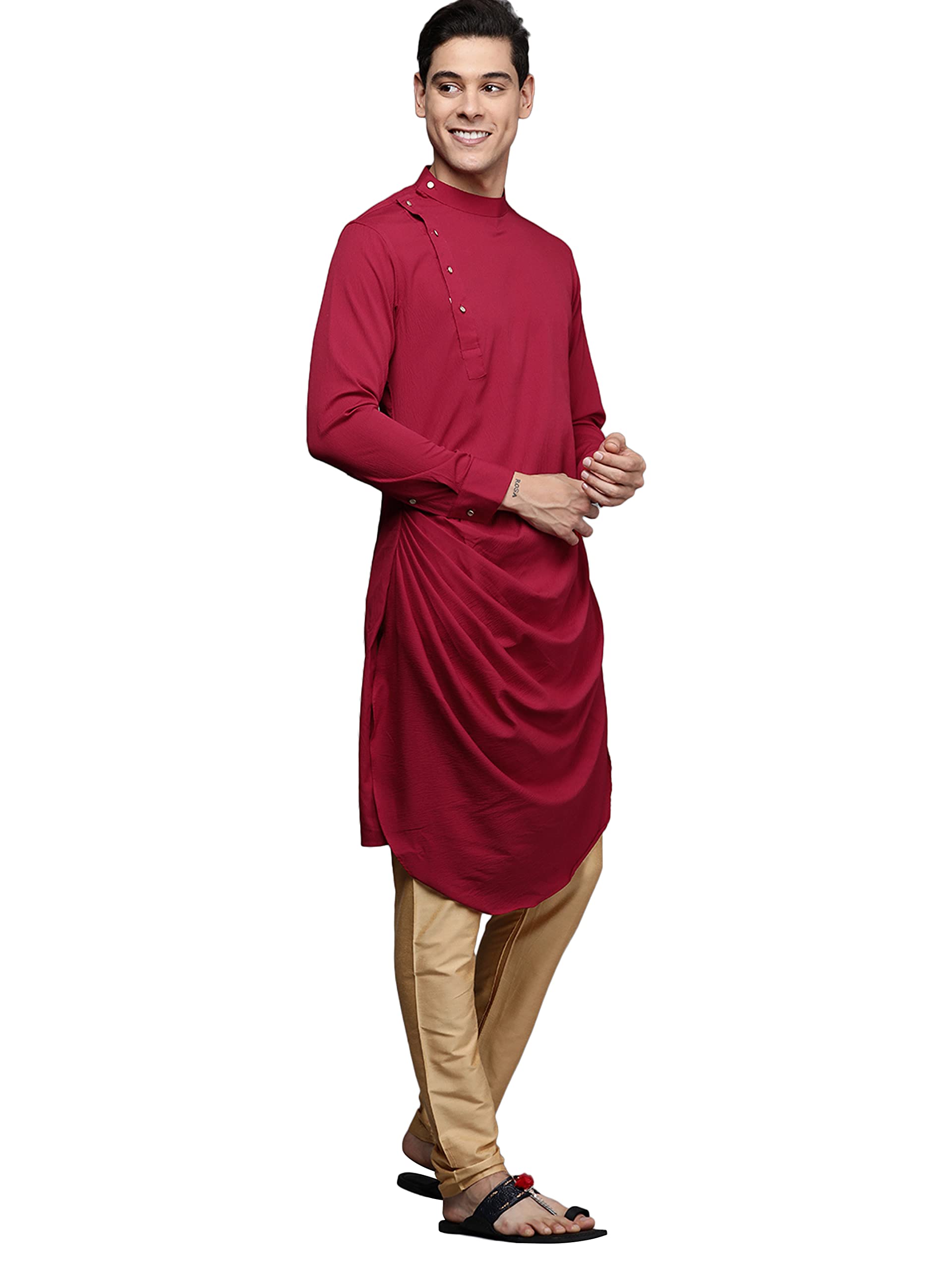 Manyavar Kurta Jacket Set for Men, Full Sleeves Mandarin Collar Ethnic Kurta Jacket Set for Festival, Wedding, Party Spandex (Re