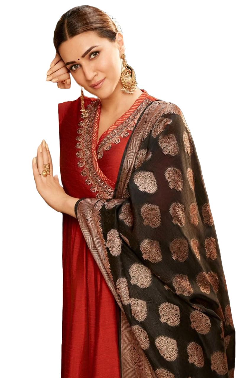 ANNI DESIGNER Womens Rayon Blend Embroidered Anarkali Kurta with Pant & Dupatta (Sumona Maroon_M_Maroon_Medium)