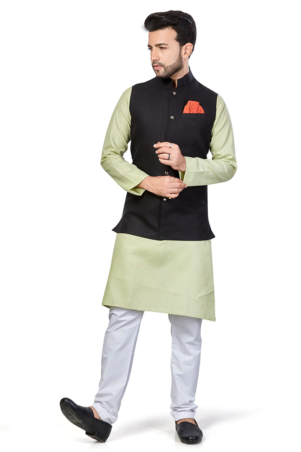 Be Active MenS Solid Linen Blend Kurta Pyjama 3 Piece Set || Men Kurta Pajama With Modi Jacket || Kurta Pajama Nehru Jacket For