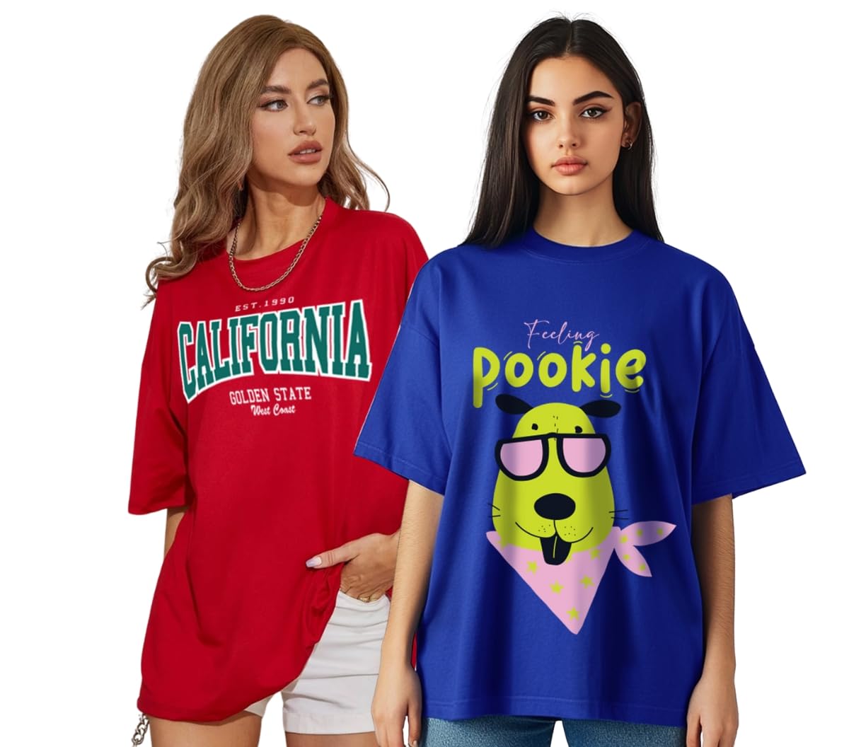 Juneberry Pack Of 2, 100% Pure Cotton, Round Neck, Oversized, Loose, Baggy Fit, Drop Shoulder, Graphic Printed, Half Sleeve T-Sh