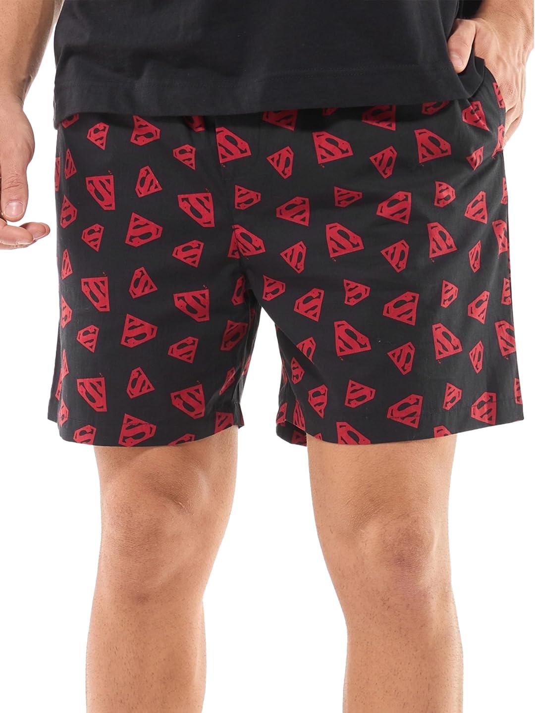 Bewakoof Official DC Merchandise Mens All Over Printed Regular Fit Poplin Cotton Boxer_644880_Black_S