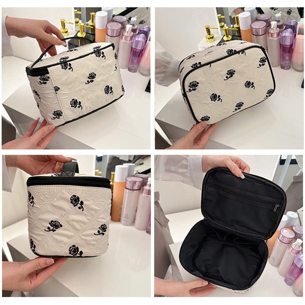 HOYOFO Makeup Bag Cosmetic Bags for Women Travel Makeup Organizer Case with Mesh Pockets, Beige