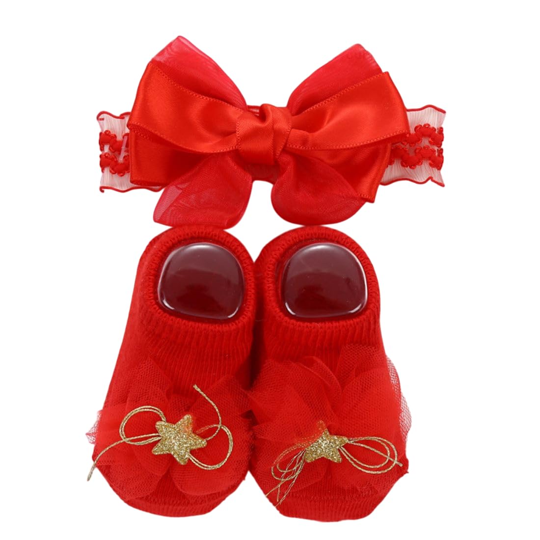 Syga UnisexBaby Lace Top Cotton Baby Golden Star Hairband & Shoes Socks Set Soft, Comfortable Fit For Ages 06 MonthOldS Idea 0-12