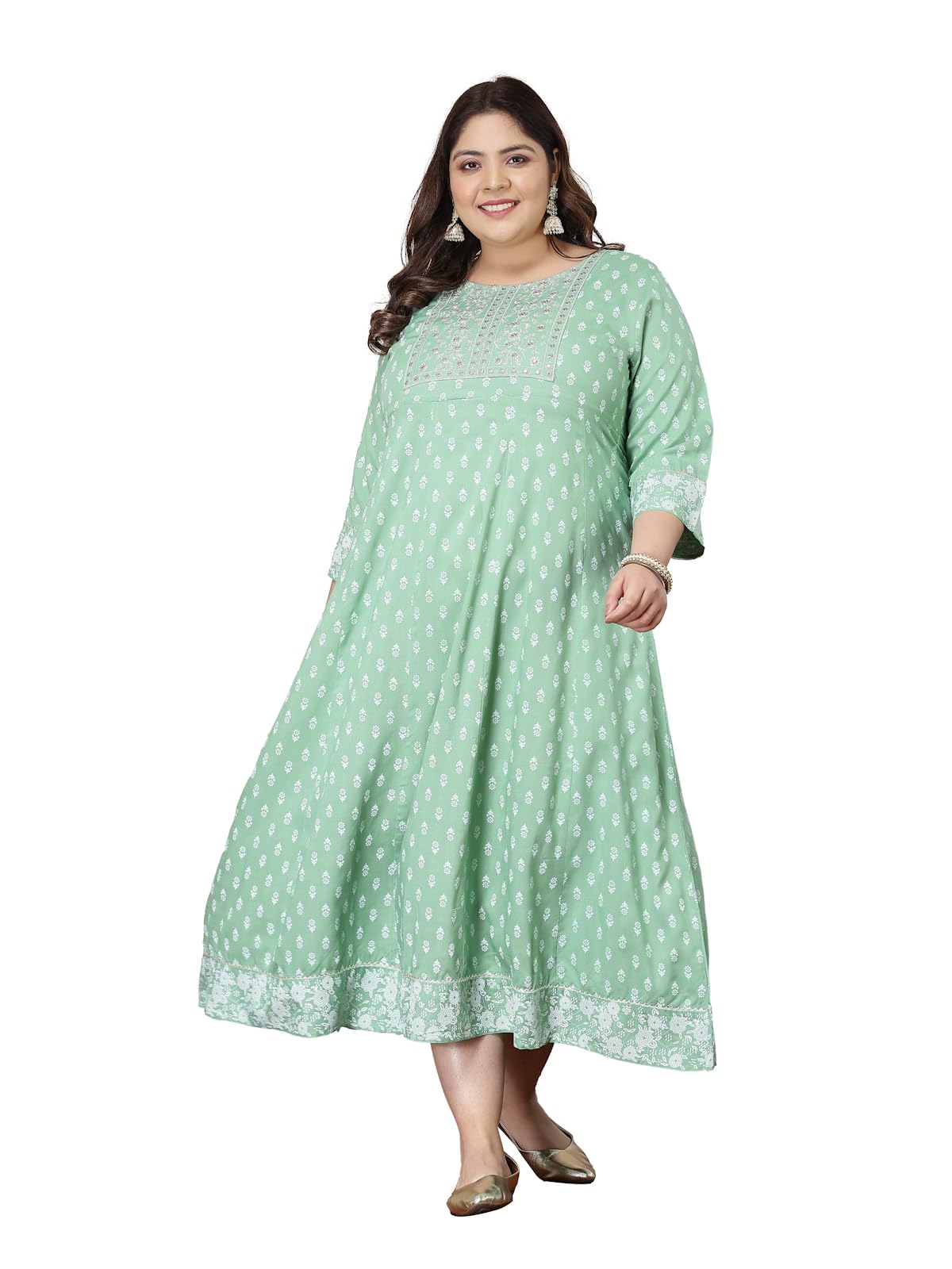 Stylum Plus Size Women Printed & Embroidered Rayon Anarkali Kurta (PISTADIONPLUS50_Pista, 5XL)