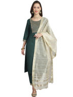 KLOSIA Women Cotton Blend Embroidery Kurta And Pant With Dupatta Set (XX-Large), Green