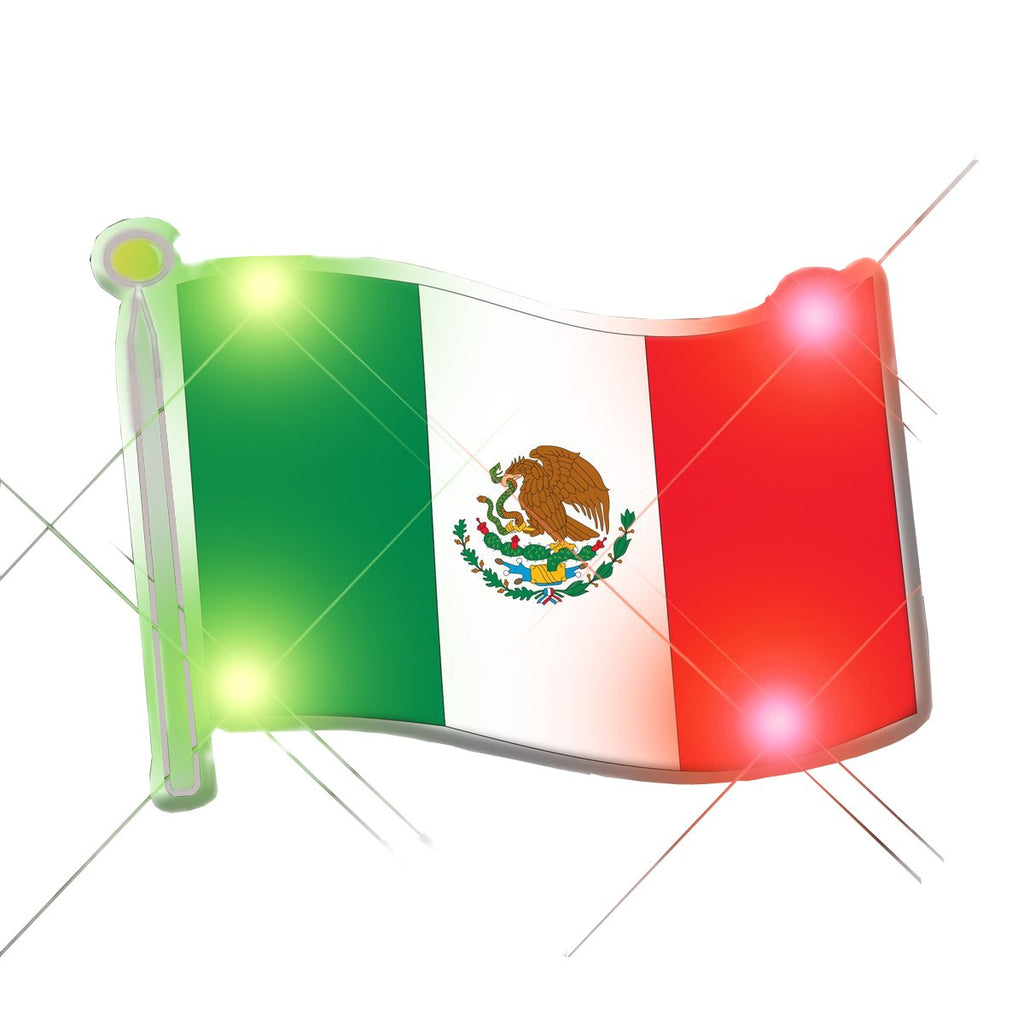 Fiesta Flash LED Flashing Body Light Lapel Pins - Mexican Flag Design