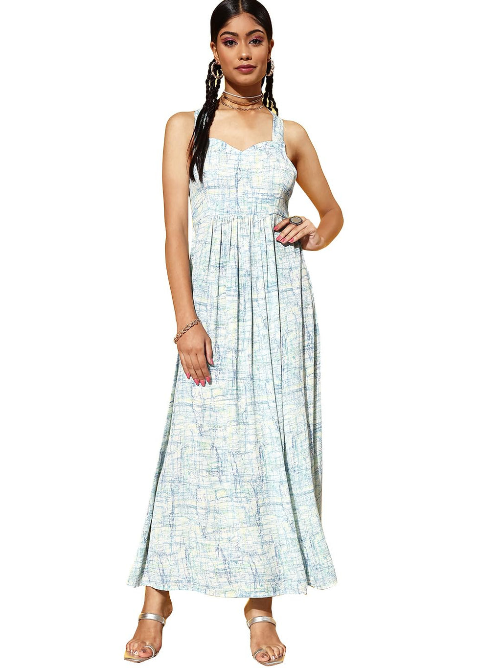 Libas WomenS Georgette Fit And Flare Maxi Dress (23604O_Off White
