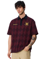 The Souled Store Jacquard Polo: Harry Potter Hogwarts Men and Boys Short Sleeve Collared Neck Cotton Oversized Polos Maroon