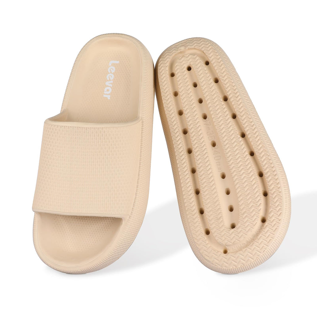 Leevar Khaki Cloud Slides for Women and Men Soft, Comfy, Relax Cloud Slippers, Thick Sole, Non-slip Slides for Men, Easy to Clea