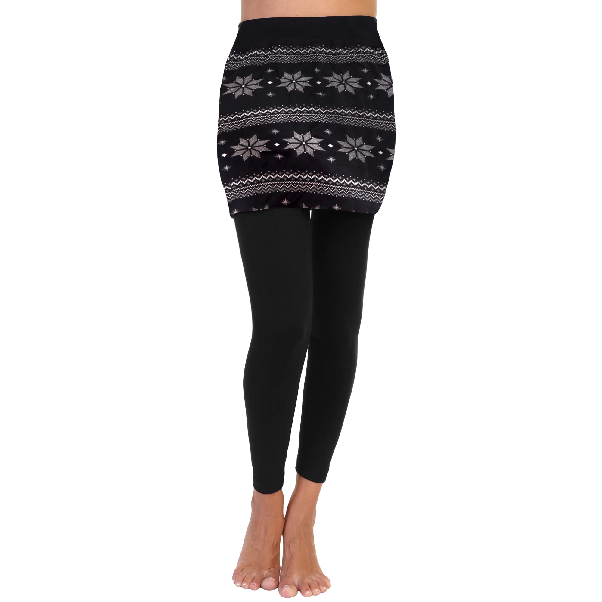 Angelina Women's Cotton Comfort High Waisted Leggings with Mini Skirt, 021_Snow_S-M