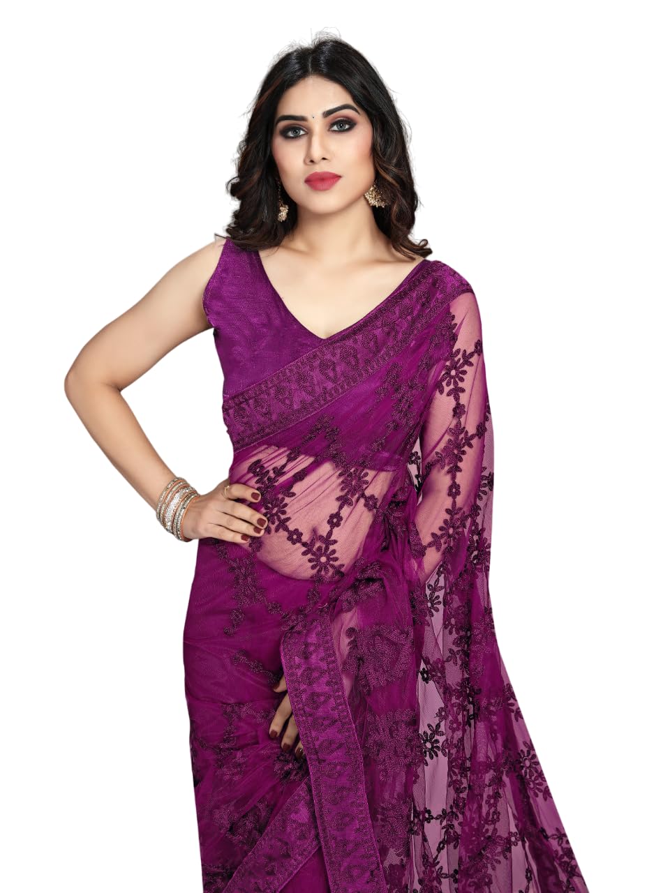 Ekasya WomenS Net Embroidered Floral Embroidered Saree And Unstitched Blouse Piece | Sari For Wedding | Festive Sarees For Wome