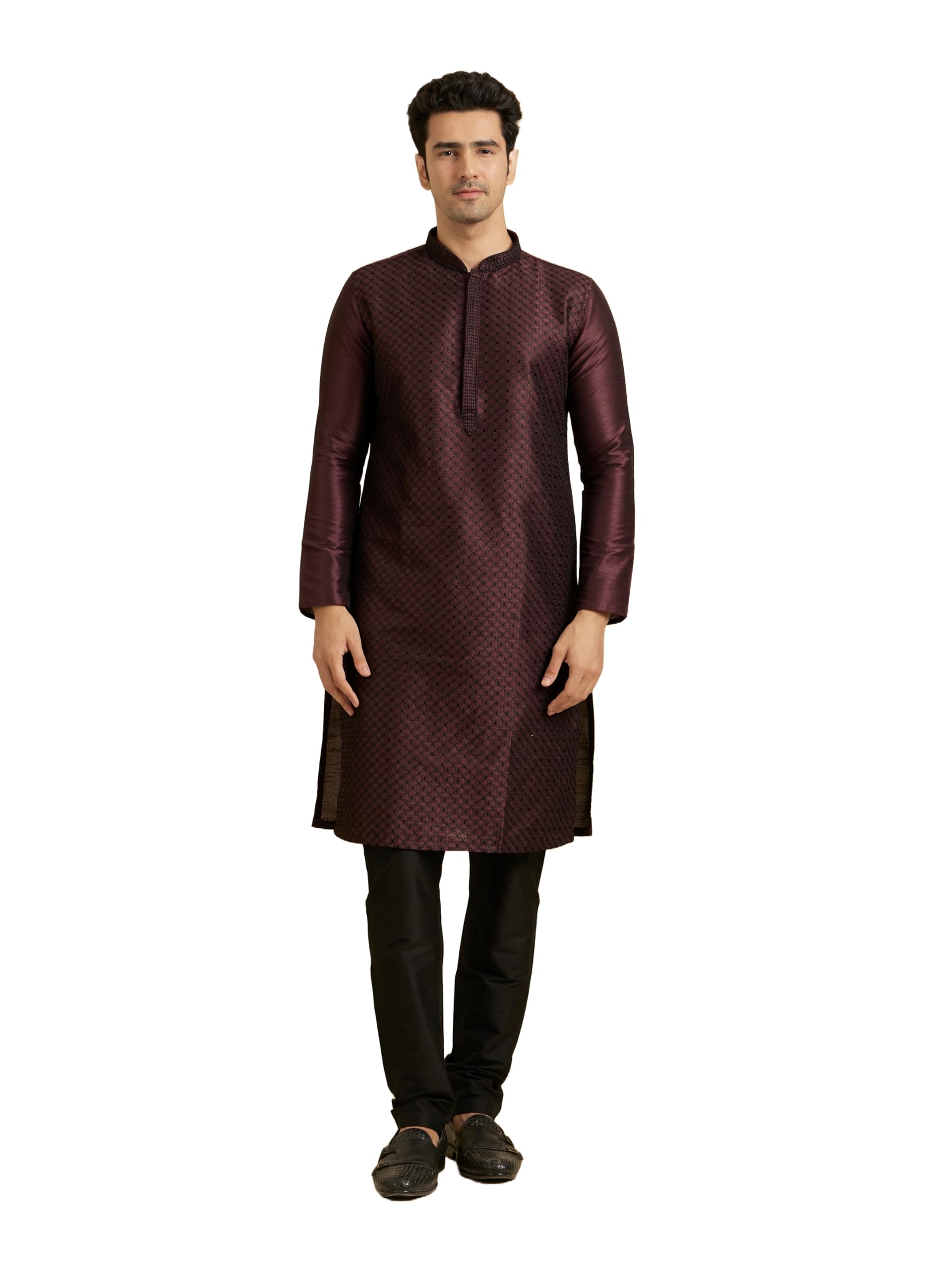 Manyavar MenS Synthetic Regular Tunic Shirt (S952612_Purple_Xl)